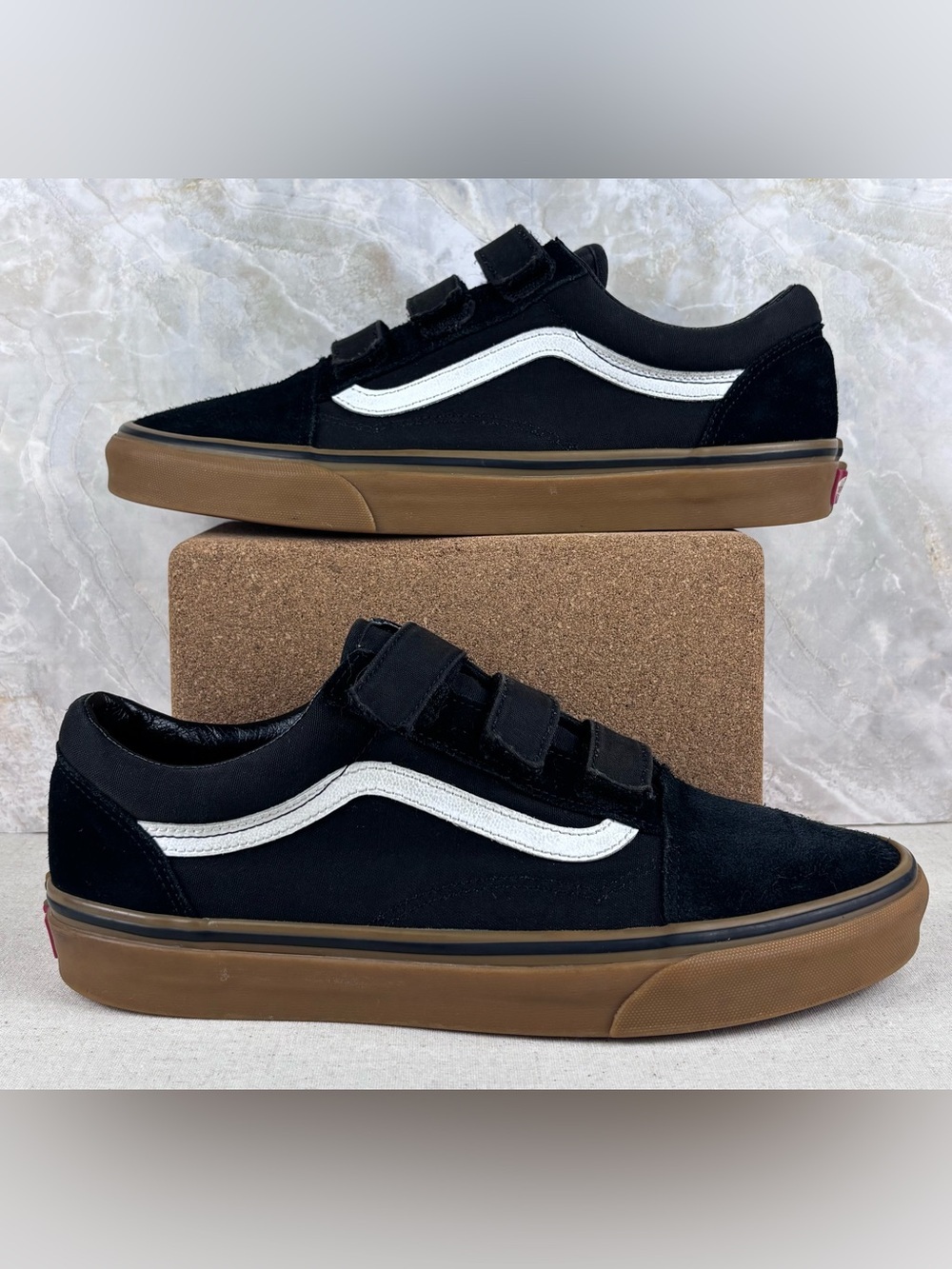Vans Old Skool V Black White Gum Velcro Sneakers Men’s 10